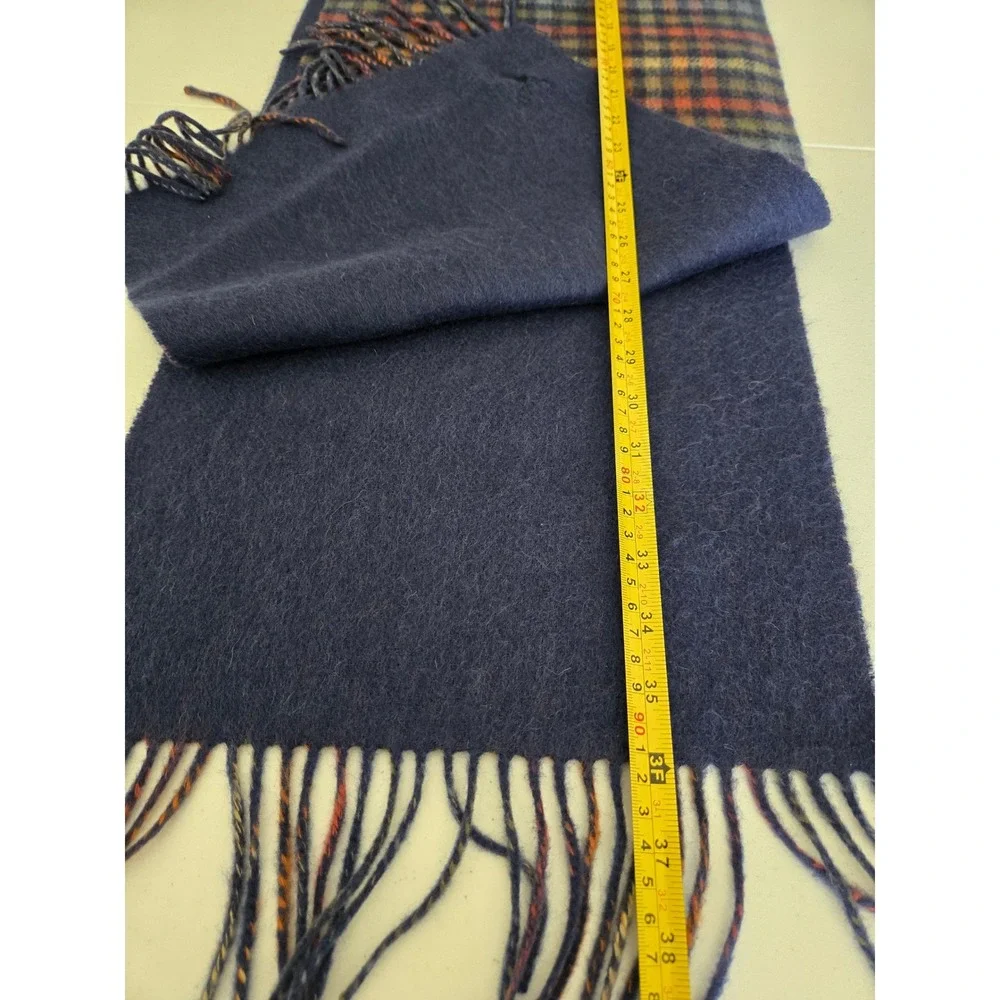Viyella Scarf Mens Blue Orange Plaid Wool Cashmere Reversible Stag Logo Luxury